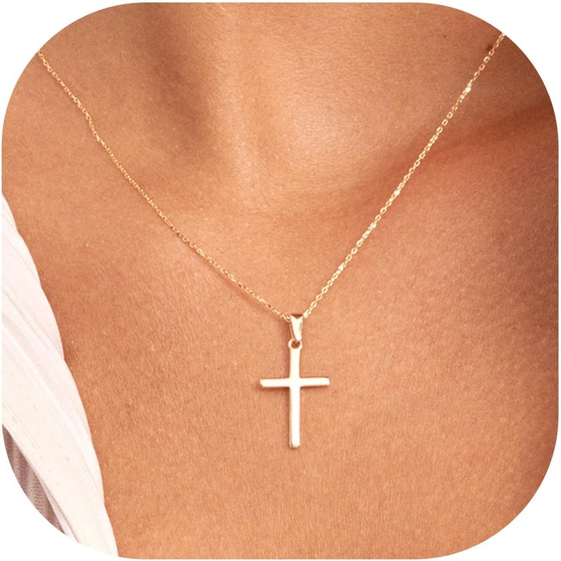 MONOZO Cross Necklace for Women, 14K Gold Plated, 16+2'/18+2' inches, Gold Cross Necklaces for Women, Trendy Gold Jewelry Gifts for Women - Image 1
